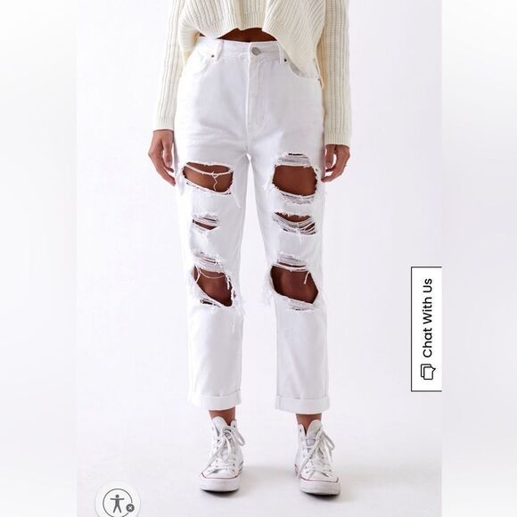 PacSun Prime Torn White Mom Jeans size 29 very distressed - Picture 3 of 14
